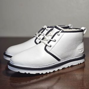UGG Neumel Leather Chukka Boots Men's 8 White Black Wool Lined 1133777 Plush New